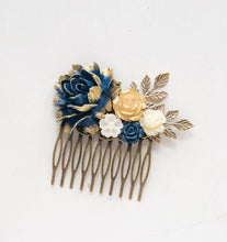 画像をギャラリービューアに読み込む, Navy Blue Hair Comb, Navy and Gold Wedding Bridal Hair comb, Rustic Vintage Bridal Hair Piece, bridesmaid Gift, Romantic Wedding Hairpiece
