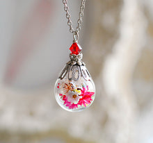 画像をギャラリービューアに読み込む, Red Flower Terrarium Necklace January July Birthstone Necklace Garnet Ruby Jewelery Silver Glass Bottle Pendant Valentines Day Gift
