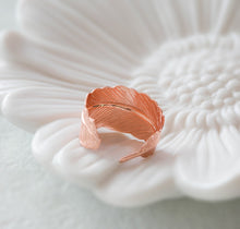 Load image into Gallery viewer, Feather Ring, Rose Gold Ring, Bohemian Jewelry, Boho Chic, Feather Jewelry, Pink Gold Rose Gold Adjustable Ring, Christmas Gift for Her
