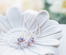 Load image into Gallery viewer, Rose Gold Amethyst Purple Earrings Wedding Jewelry Bridesmaid Gift Purple Glass Earrings Rose Gold Jewelry Christmas gift Gift for her
