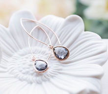 Load image into Gallery viewer, Rose Gold Grey Glass Crystal Long Dangle Earrings Wedding Jewelry Bridesmaid Gift Gray Earrings Rose Gold Jewelry Bridal Party Gift for her
