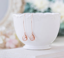 Load image into Gallery viewer, Rose Gold Peach Champagne Earrings, Rose Gold Wedding Bridal Earrings, Peach Wedding Jewelry, Bridal Party Bridesmaid Gift, Gift for Her
