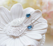 Load image into Gallery viewer, Navy Blue Earrings Silver Paisley Filigree Sapphire Earrings Navy Blue Wedding Bridal Jewelry, Bridesmaid Earrings, Bridesmaid Earrings
