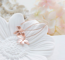 Load image into Gallery viewer, Rose Gold Orchid Flower Long Dangle Earrings. Rose Gold Wedding Bridal Earrings, Bridesmaid Earrings, Maid of Honor Gift, Gift for her
