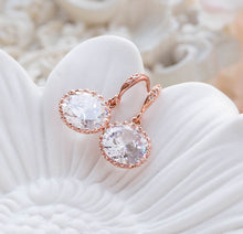 Load image into Gallery viewer, Rose Gold Bridal Earrings Wedding Jeweley Clear Crystal Round Cubic Zirconia Earrings Bridesmaid Earrings Bridesmaid
