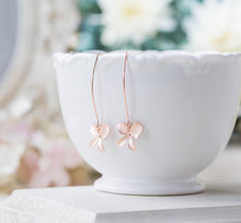 Load image into Gallery viewer, Rose Gold Orchid Flower Long Dangle Earrings, Rose Gold Wedding Jewelry, Bridal Earrings, Bridal Party Bridesmaid Gift, Gift for Her
