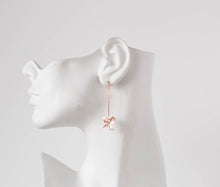 Load image into Gallery viewer, Rose Gold Orchid Flower Long Dangle Earrings, Rose Gold Wedding Jewelry, Bridal Earrings, Bridal Party Bridesmaid Gift, Gift for Her
