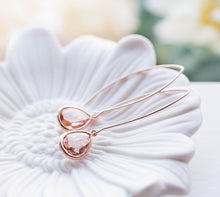 Load image into Gallery viewer, Rose Gold Peach Champagne Earrings, Rose Gold Wedding Bridal Earrings, Peach Wedding Jewelry, Bridal Party Bridesmaid Gift, Gift for Her
