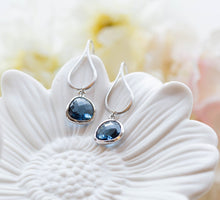 Load image into Gallery viewer, Navy Blue Earrings, Silver Dark Sapphire Dangle Earrings, Navy Blue Wedding Bridal Jewelry, Bridesmaid Earrings, Bridesmaid Gift
