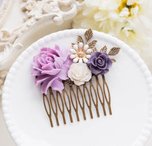 Load image into Gallery viewer, Lavender Purple Wedding Bridal Hair Comb, Vintage Wedding Leaf Branch Floral Hair Accessory, Bridesmaid Gift, Romantic Country Chic Comb
