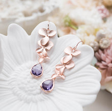 Load image into Gallery viewer, Rose Gold Flower Purple Crystal Earrings
