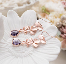 Load image into Gallery viewer, Rose Gold Flower Purple Crystal Earrings
