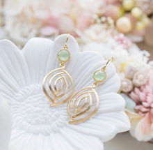 Load image into Gallery viewer, Mint Green and Gold Dangle Earrings, Mint Earrings, Mint Wedding Jewelry, Bridesmaid Gift, Bridesmaid Earrings, Gold Filigree Earrings
