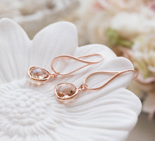 Load image into Gallery viewer, Rose Gold Earrings, Peach Earrings, Peach Champagne Wedding Jewelry, Bridesmaid Earrings, Bridesmaid Gift, Pink gold Earrings, Gift for Her
