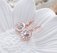 Load image into Gallery viewer, Rose Gold Bridal Earrings Wedding Jeweley Clear Crystal Round Cubic Zirconia Earrings Bridesmaid Earrings Bridesmaid
