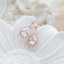 Load image into Gallery viewer, Set of 6 Rose Gold Bridesmaid Earrings 15% OFF, Teardrop Clear Crystal Cubic Zirconia Wedding Earrings, Bridal Earrings, Bridesmaid Gift
