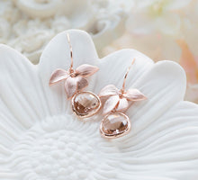 Load image into Gallery viewer, Rose Gold Orchid Flower Peach CHampgne Crystal Earrings
