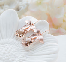 Load image into Gallery viewer, Rose Gold Orchid Flower Peach CHampgne Crystal Earrings
