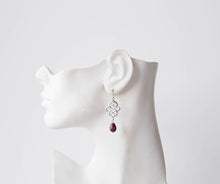 Load image into Gallery viewer, Plum Pearl Earrings, Burgundy Maroon earrings, Silver Celtic Knot Earrings, Plum Wedding Jewelry, Bridal Earrings, Bridesmaid Gift for her
