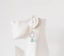 Load image into Gallery viewer, Silver Olive Branch Wreath Ocean Blue Crystal Earrings
