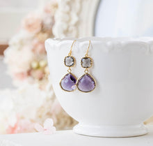 Load image into Gallery viewer, Gray and Purple Earrings Wedding Jewelry Bridal Earrings Maid of Honor Bridesmaid Gift Gift for Her Birthday Gift for Wife Mom Girlfriend
