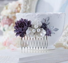 画像をギャラリービューアに読み込む, Purple Wedding Silver Bridal Hair Comb White Pearl Crystal Rhinestones Leaf Comb Bridesmaid Gift Bridal Hair Piece Country Vintage Wedding
