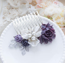 画像をギャラリービューアに読み込む, Purple Wedding Silver Bridal Hair Comb White Pearl Crystal Rhinestones Leaf Comb Bridesmaid Gift Bridal Hair Piece Country Vintage Wedding
