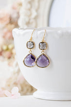 Load image into Gallery viewer, Gray and Purple Earrings Wedding Jewelry Bridal Earrings Maid of Honor Bridesmaid Gift Gift for Her Birthday Gift for Wife Mom Girlfriend
