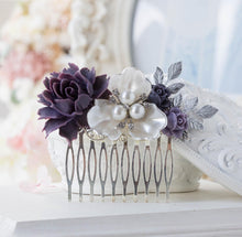 画像をギャラリービューアに読み込む, Purple Wedding Silver Bridal Hair Comb White Pearl Crystal Rhinestones Leaf Comb Bridesmaid Gift Bridal Hair Piece Country Vintage Wedding
