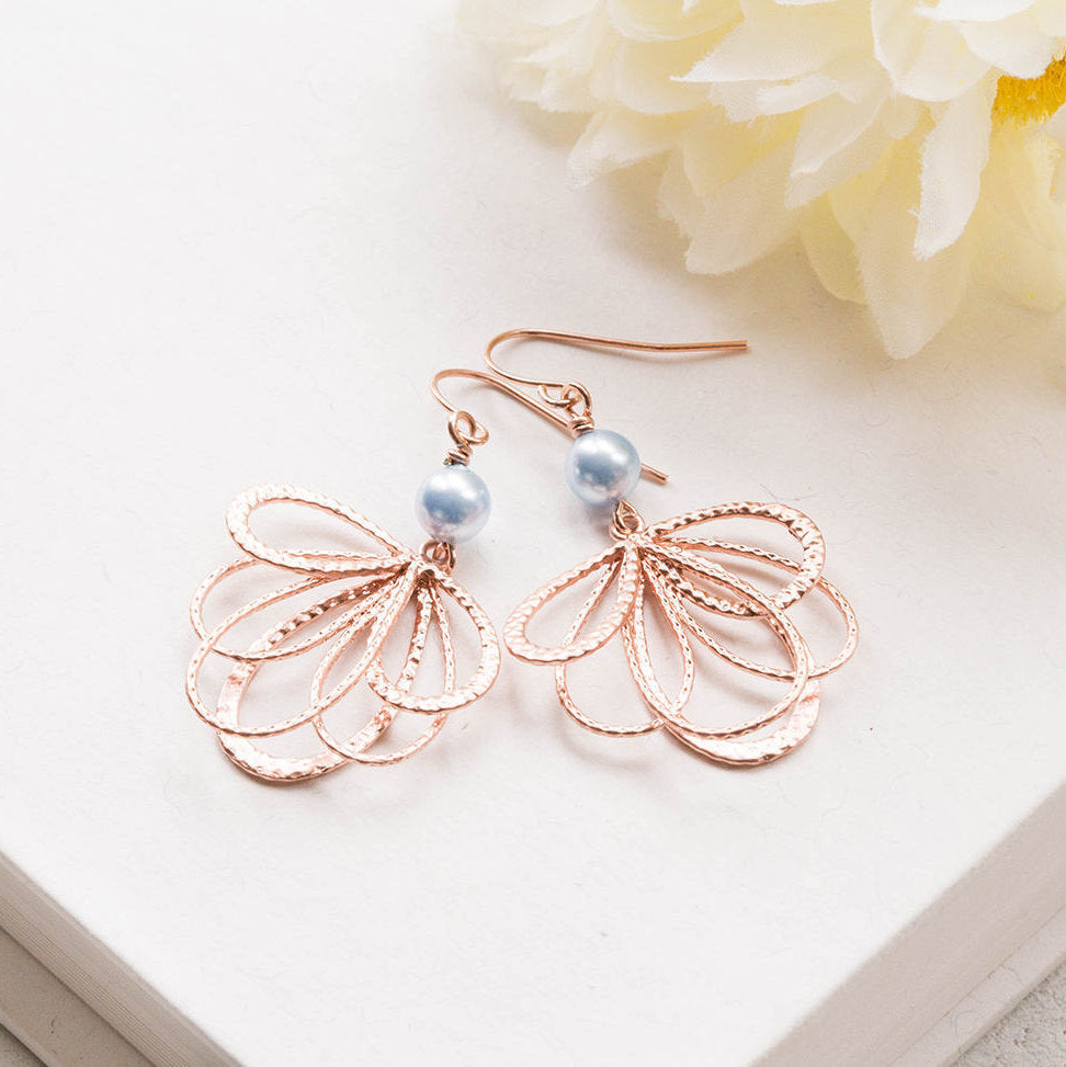 Rose Gold Earrings, Powder Blue Pearl Bridal Earrings, Wedding Jewelry, Rose Gold Jewelry, Bridesmaid Gift, Gift for Her, Something Blue