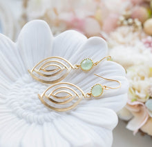 Load image into Gallery viewer, Mint Green and Gold Dangle Earrings, Mint Earrings, Mint Wedding Jewelry, Bridesmaid Gift, Bridesmaid Earrings, Gold Filigree Earrings
