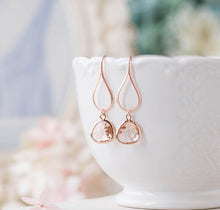 Load image into Gallery viewer, Rose Gold Earrings, Peach Earrings, Peach Champagne Wedding Jewelry, Bridesmaid Earrings, Bridesmaid Gift, Pink gold Earrings, Gift for Her
