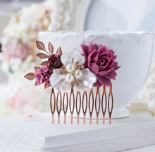 画像をギャラリービューアに読み込む, Plum Burgundy Wedding Rose Gold Bridal Hair Comb White Pearl Crystal Rhinestones Leaf Comb Bridesmaid Gift Bridal Hair Piece Vintage Wedding
