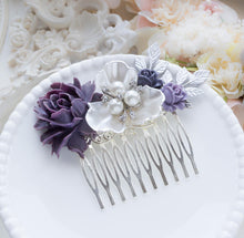 画像をギャラリービューアに読み込む, Purple Wedding Silver Bridal Hair Comb White Pearl Crystal Rhinestones Leaf Comb Bridesmaid Gift Bridal Hair Piece Country Vintage Wedding
