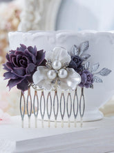 画像をギャラリービューアに読み込む, Purple Wedding Silver Bridal Hair Comb White Pearl Crystal Rhinestones Leaf Comb Bridesmaid Gift Bridal Hair Piece Country Vintage Wedding
