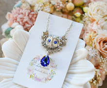 Load image into Gallery viewer, Silver Owl Necklace with Sapphire Blue Crystal Rhinestone, September Birthstone Birthday Gift for her, Girlfriend Gift, Christmas Gift
