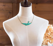 Load image into Gallery viewer, Bird Necklace, Turquoise Blue Verdigris Brass Swallow Bird, Bird Jewelry, Boho Necklace, Bohemian Vintage Style, Christmas Gift Idea
