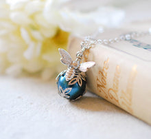 Load image into Gallery viewer, Blue Pearl Pendant Silver Honey Bee Charm Necklace, Bee Jewelry, Jewelry Gift for Bee Lover Mom Grandma Sister, Gift for Her
