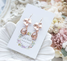 Load image into Gallery viewer, Rose Gold Earrings, Orchid Flower Peach Glass Earrings, Rose Gold Jewelry, Peach Wedding Earrings, Gift for wife girlfriend Bridesmaid
