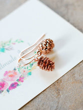 Load image into Gallery viewer, Pine Cone Earrings, Rose Gold Pine Cone, Fall Jewelry, Autumn Jewellery, Gift for mom sister wife daughter girlfriend, Christmas gift
