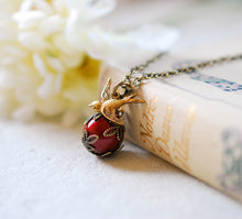 Load image into Gallery viewer, Wine Red Pearl Swallow Bird Necklace, Pearl Pendant Necklace, Bird Charm Necklace, Vintage Style, Gift for Mom Wife Girlfriend
