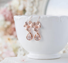 Load image into Gallery viewer, Rose Gold Earrings, Orchid Flower Peach Glass Earrings, Rose Gold Jewelry, Peach Wedding Earrings, Gift for wife girlfriend Bridesmaid
