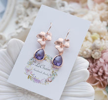 Load image into Gallery viewer, Purple Crystal Rose Gold Orchid Flower Earrings
