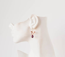 Load image into Gallery viewer, Rose Gold Flower Earrings, Dark Red Wine Maroon Burgundy Pearl Earrings, Rose Gold Jewelry, Wine Wedding Bridesmaid Gift, Gift for mom wife
