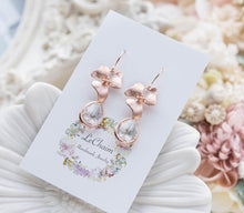 Load image into Gallery viewer, Clear Crystal Earrings, Rose Gold Earrings, Orchid Flower Floral Dangles, Wedding Bridal Jewelry, Bridesmaid Earrings, Maid of Honor Gift
