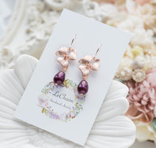 Load image into Gallery viewer, Rose Gold Plum Purple Burgundy Pearl Earrings, Plum Burgundy Wedding Earrings, Bridal Jewelry, Bridesmaid Gift, Gift for Mom women her
