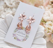 Load image into Gallery viewer, Peach Earrings, Rose Gold Earrings, Orchid Flower Earrings, Blush Peach Wedding Jewelry, Bridesmaid Gift, Gift for her, Jewelry for women
