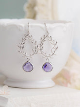 Load image into Gallery viewer, Purple Earrings, Wedding Jewelry, Silver Laurel Wreath Earrings, Bridesmaid Earrings, Bridesmaid Gift, February Birthstone, Amethyst Earring
