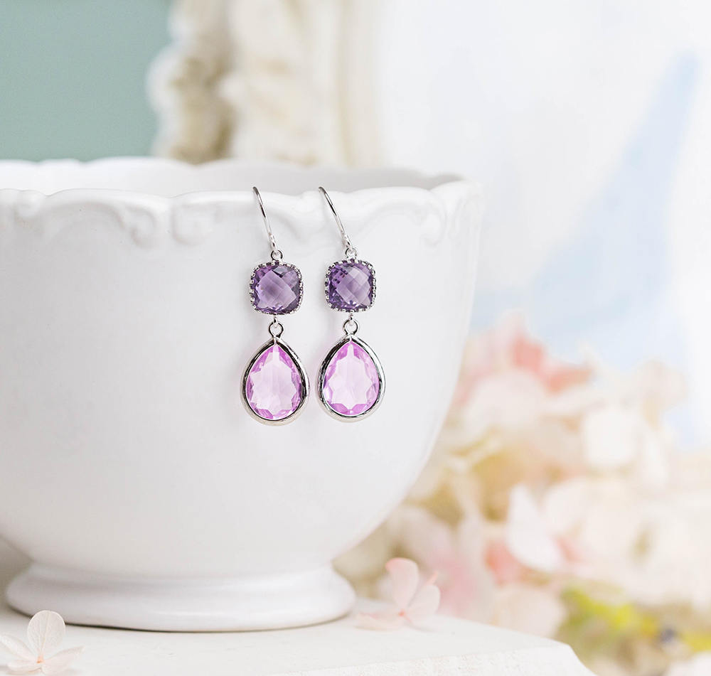 Purple Lilac Earrings, Purple Lilac Wedding Jewelry, Silver Earrings, Bridal Party gift, Bridesmaid Gift, Bridesmaid Earrings,  Gift for her