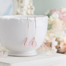 Load image into Gallery viewer, Soft Pink Teardrop Crystal Rose Gold Long Dangle Earrings
